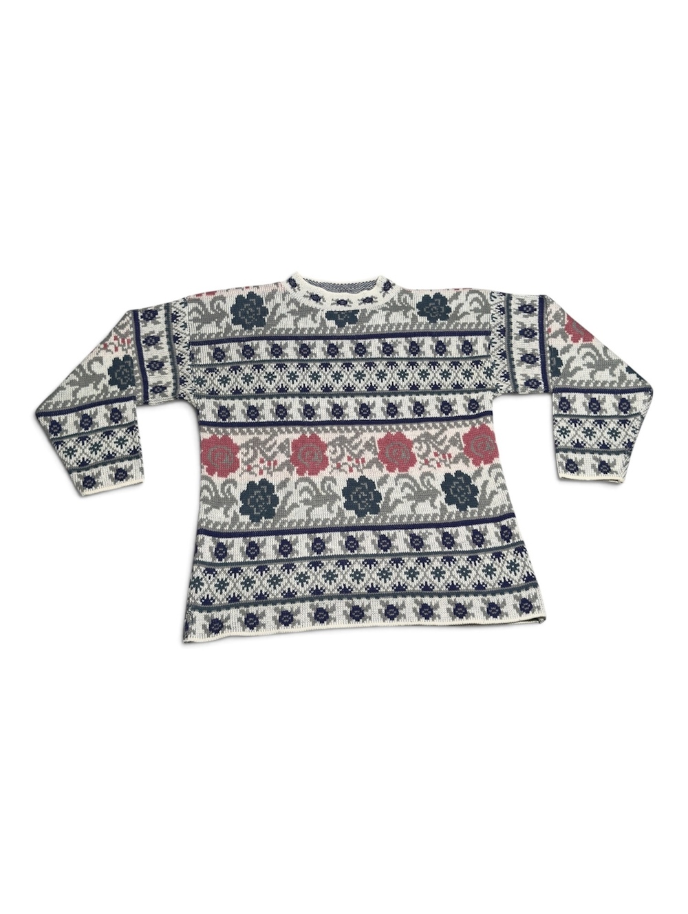 Nuggets Vintage Floral Patterned Acrylic Sweater Size Small